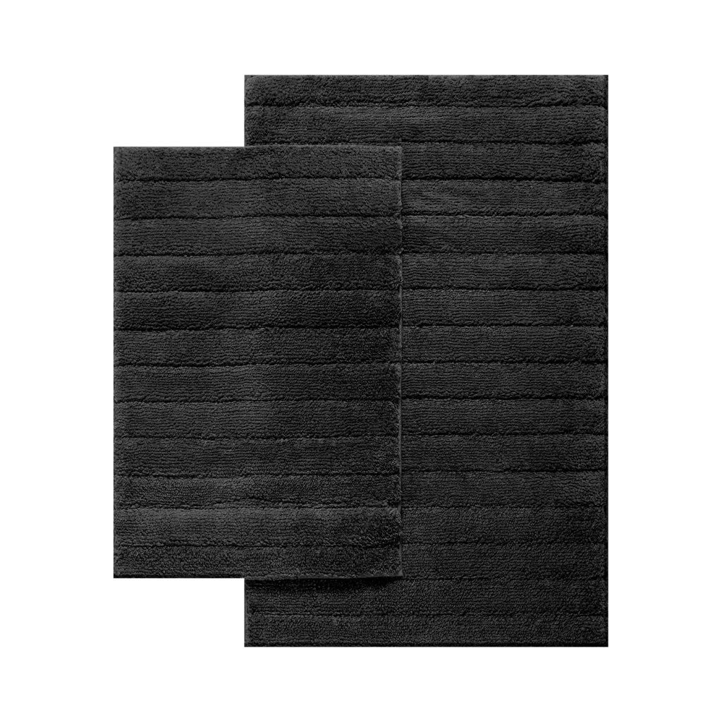 Cleo ribbed bath mat set in black