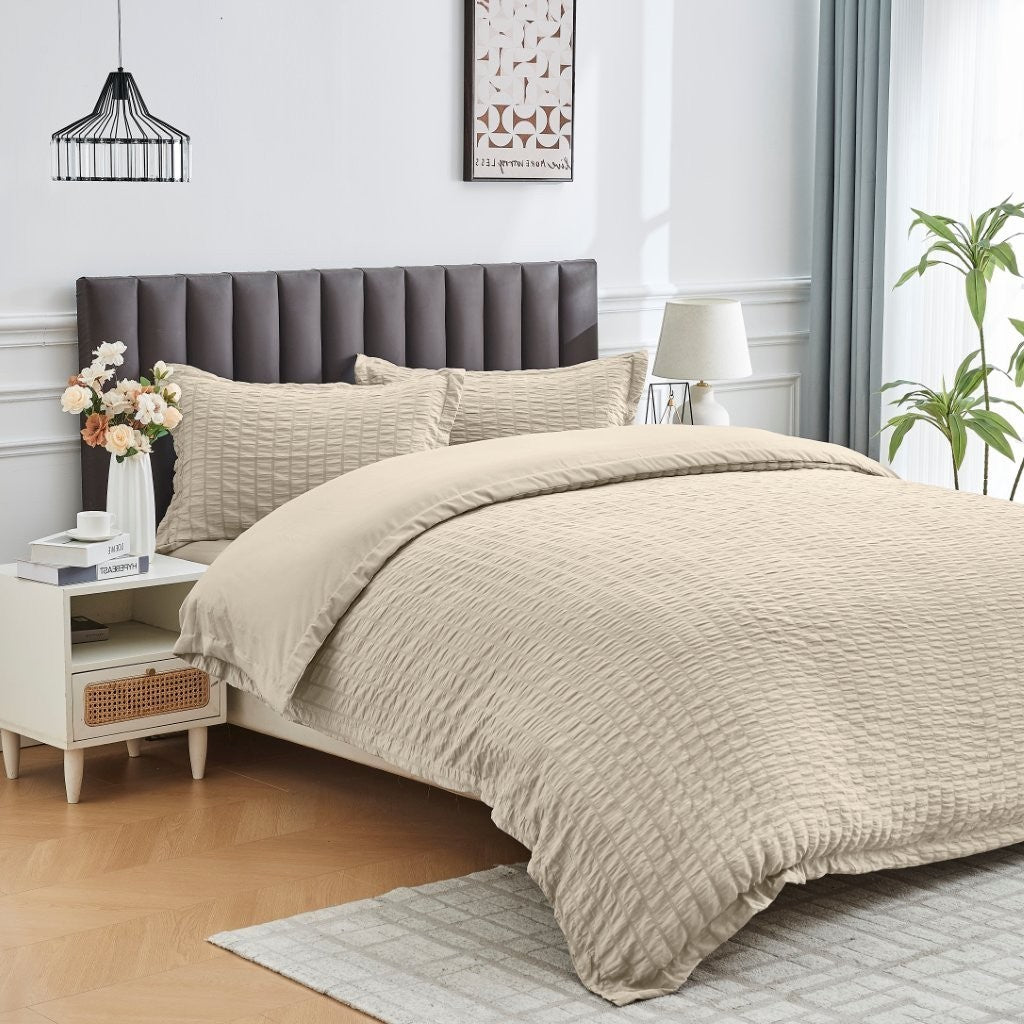 Seersucker Duvet Cover Set Soft Breathable Bedding Quilt Cover Pillowcase