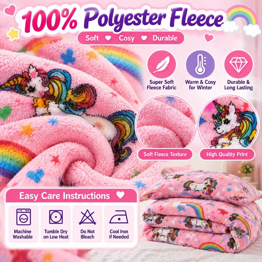 Teddy fleece duvet cover set folded to show soft texture and print