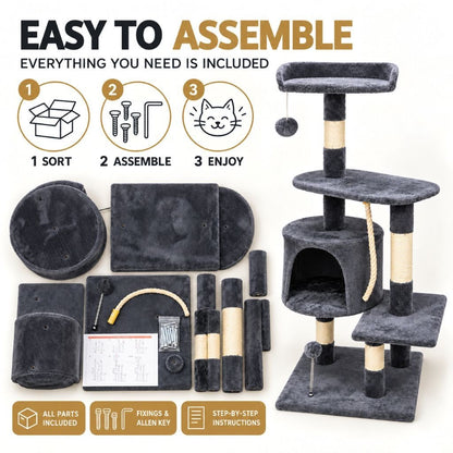 Cat tree dimensions diagram showing 40 x 40 x 112 cm size