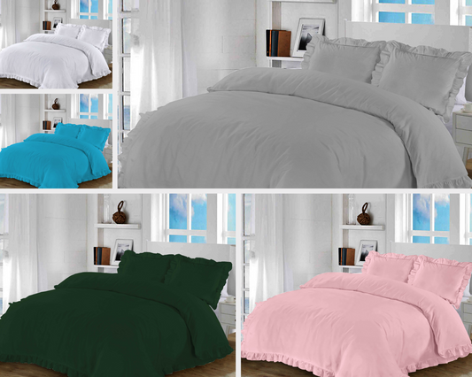 Santiago Frilled Duvet Cover & Pillowcases Plain Soft Quilt Bedding Sets