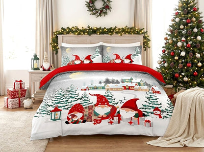 Cosy festive bedroom styled with a printed Christmas duvet cover set
