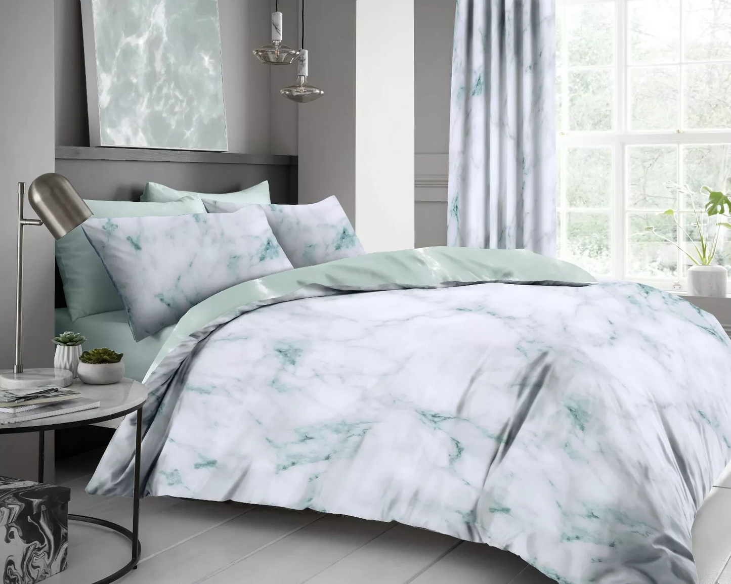 Marble Effect Duvet Quilt Cover & Pillow Case Bedding Set Black Cream White