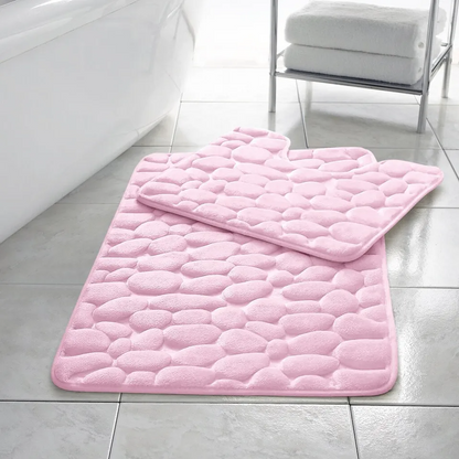 2 Piece Pabble Bath Mat Set Memory Foam Non Slip Rubber Pedestal Toilet Bathroom