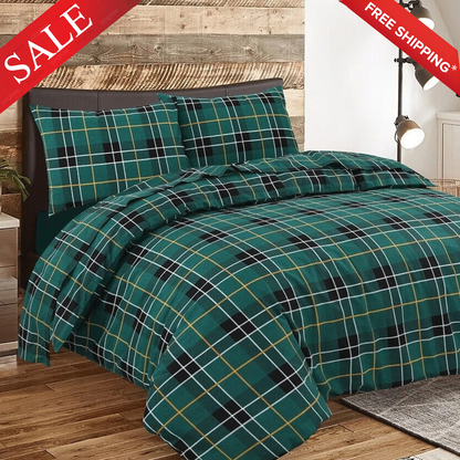 Thermal Tartan Flannelette Duvet Cover 100% Brushed Cotton Checked Bedding Sets