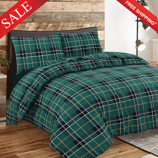 Thermal Tartan Flannelette Duvet Cover 100% Brushed Cotton Checked Bedding Sets