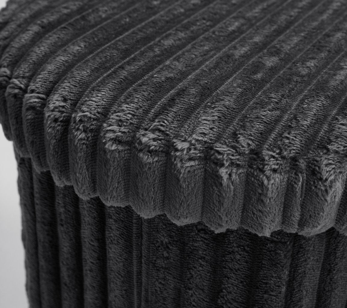 Round Ribbed Storage Box Ottoman Multipurpose Seat Foot Stool Toys Box Organizer