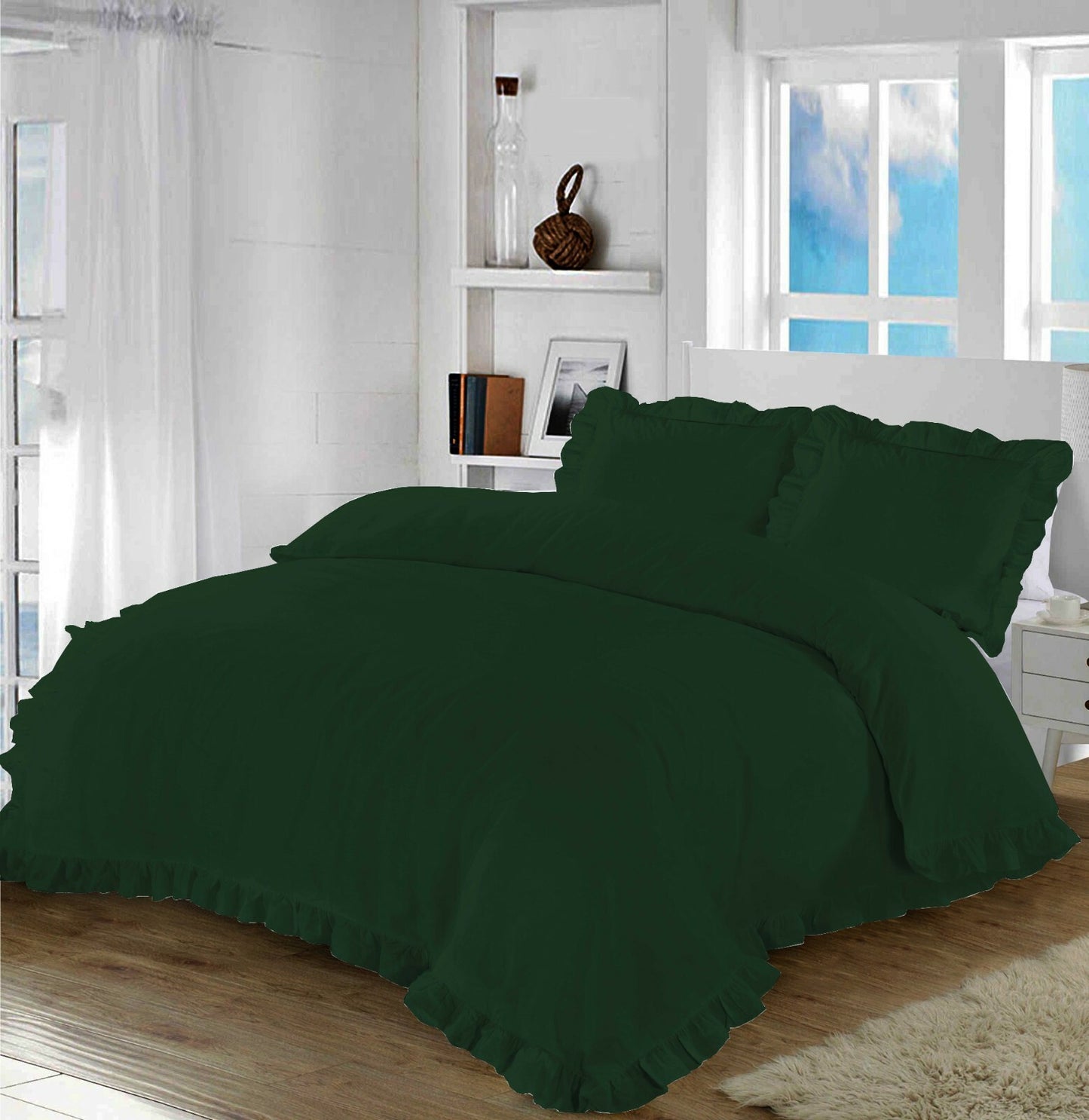 Santiago Frilled Duvet Cover & Pillowcases Plain Soft Quilt Bedding Sets