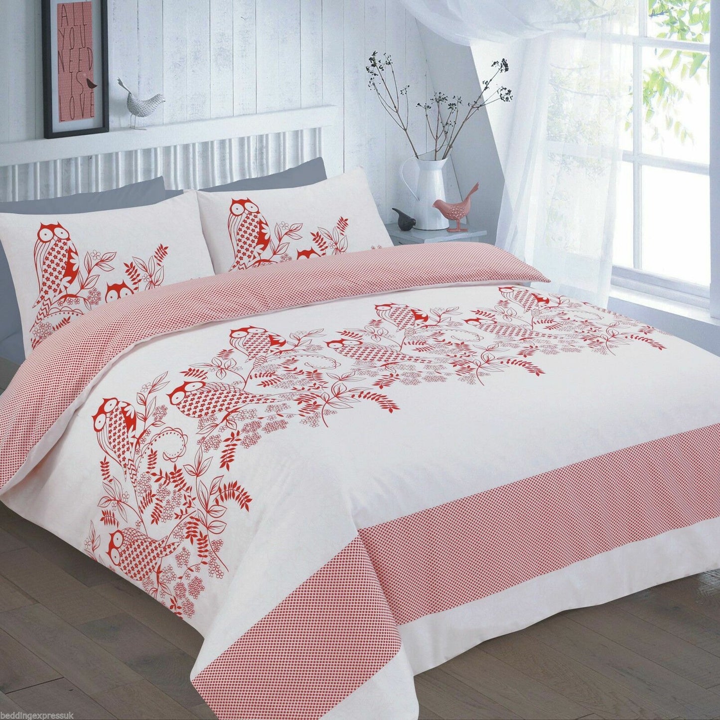 Owls Print Quilt Duvet Cover Set With Pillow Case single double Super King Size