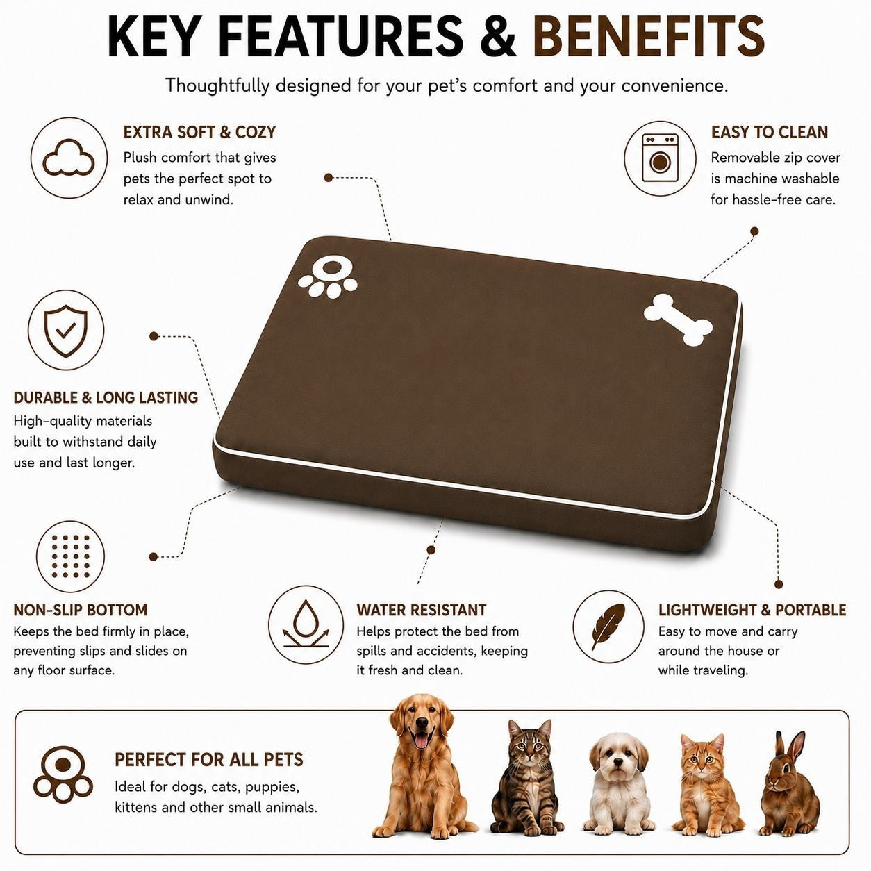 Dog Mattress Bed Cat Bed Mat Waterproof For Cage Crate Pad Zipped Washable Cover