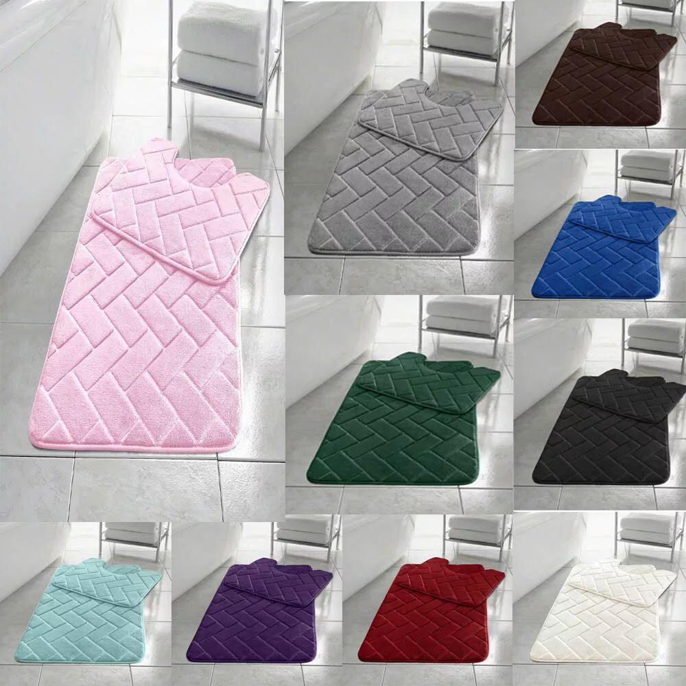 Memory Foam Non Slip Bath Mat Set 2 Piece Rubber Pedestal Toilet Bathroom Rug
