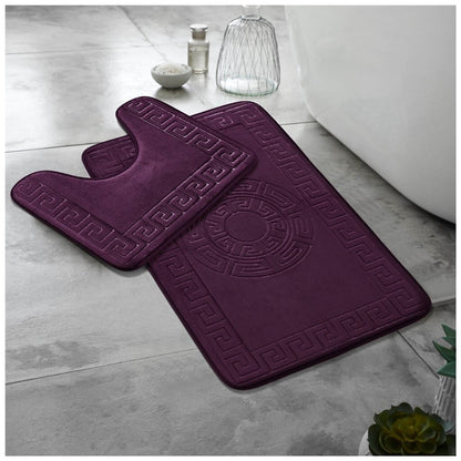 2 PC GREEK CIRCLE STYLE BATH MAT PEDESTAL SET NON SLIP TOILET BATHROOM RUGS