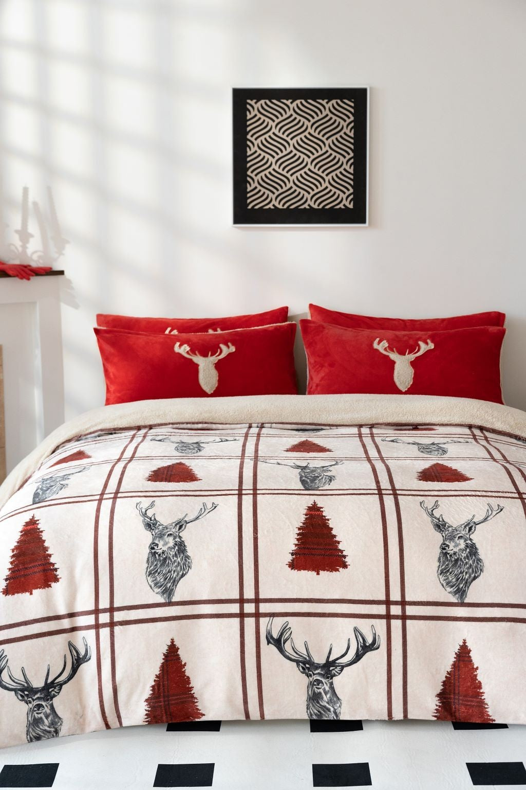 Stag Teddy Fleece Duvet Quilt Cover + Pillowcases Christmas Bedding Sets & Throw