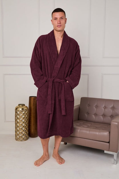 Unisex Terry Towelling 100% Cotton Shawl Collar Bathrobes Dressing Gown Robes
