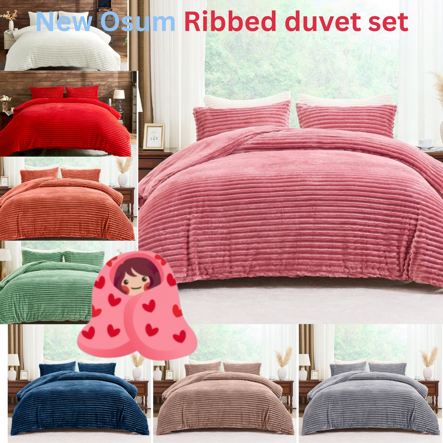 Fleece Osum Ribbed Duvet Quilt Covers Pillowcase Thermal Teddy Bear Bedding Set