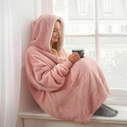Teddy Fleece Hoodie Blanket Oversized Women Winter Warm Hooded Jumper Sweatshirt