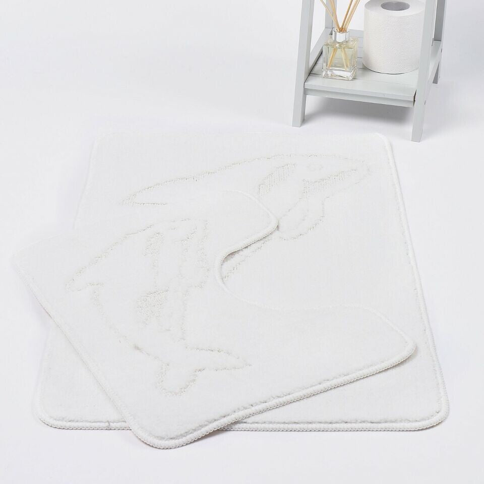 2 PC Dolphin  BATH MAT PEDESTAL SET NON SLIP TOILET BATHROOM RUGS