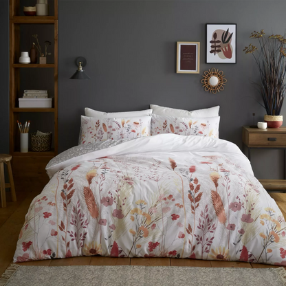 Meadow Floral Flower Duvet Quilt Cover & Pillow Case Bedding Set White Multi