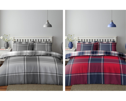 Wimborne Check Duvet Cover Printed Stripes Quilt Reversible Tartan Bedding Sets