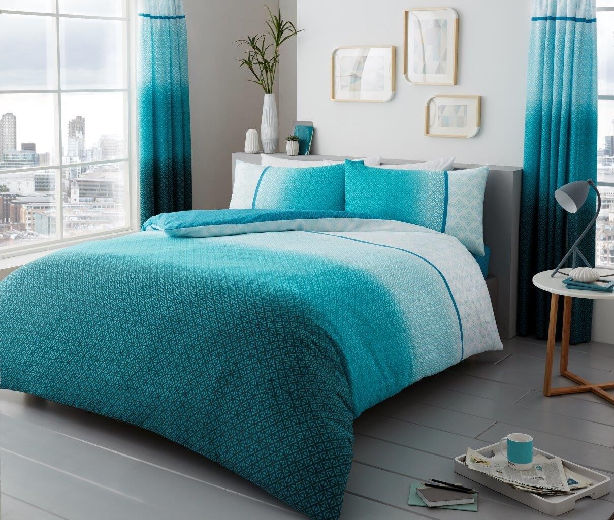 Urban Ombre Duvet Quilt Cover & Pillow Case Bedding Set Grey Pink Purple Teal
