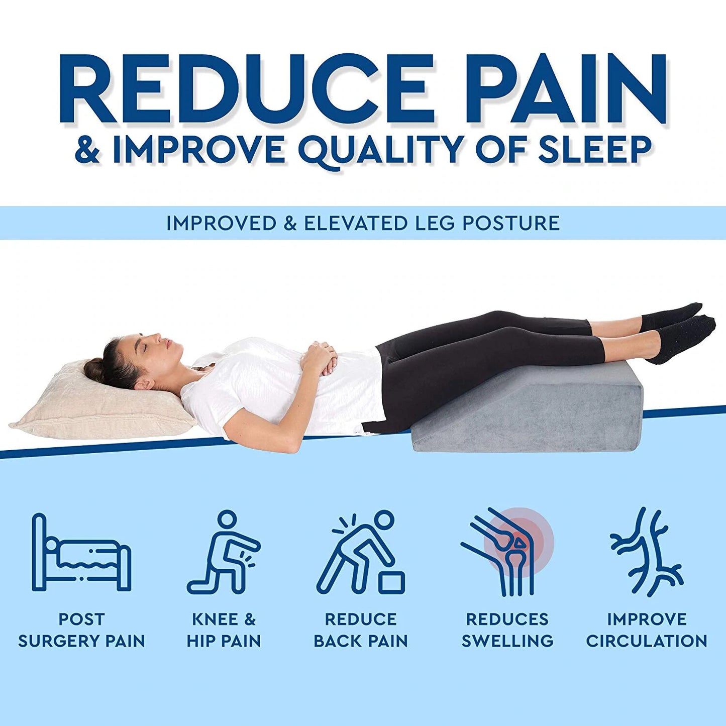 Knee Leg Elevation Bed Wedge Pillow Back Hip Lumbar Support Washable Rest Foam