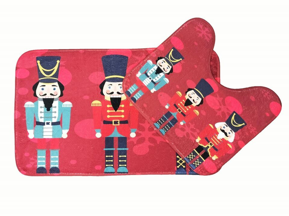 XMAS MEMORY FOAM BATH MAT NONSLIP 2PC BATHROOM PEDESTAL MAT SET