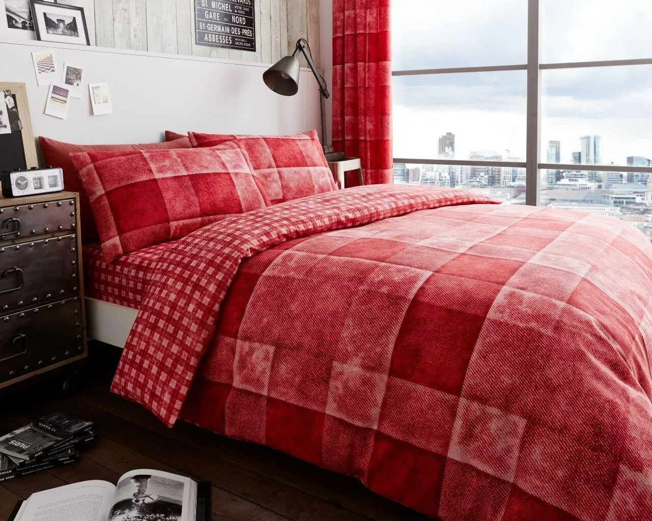 Denim Check Duvet Quilt Cover Set Soft Easy Care Bed Linen All Sizes Bedding Set