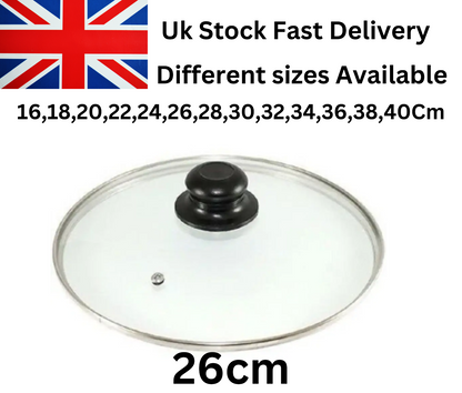 Universal Glass Lid Replacement Vented Frying Pan Saucepan Wok Pot Heat Cover