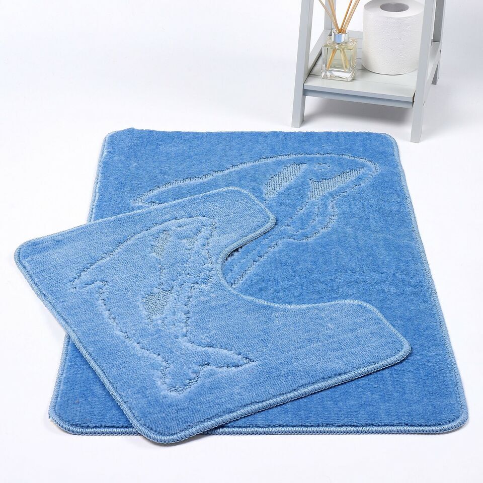 2 PC Dolphin  BATH MAT PEDESTAL SET NON SLIP TOILET BATHROOM RUGS