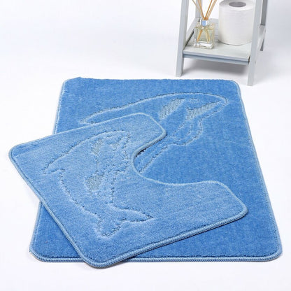 2 PC Dolphin  BATH MAT PEDESTAL SET NON SLIP TOILET BATHROOM RUGS