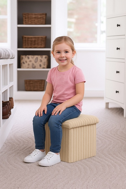 OTTOMAN STORAGE BOX Ribbed Foldable Toybox Folding Pouffe Bench Chair Seat Stool