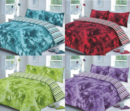 Rose Reversible Duvet Quilt Cover Printed Single Double King Size Bedding Set