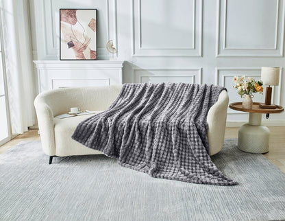 Bubble Jacquard Warm Cosy Teddy Sherpa Fleece Sofa Bed Throw Super Soft Blanket