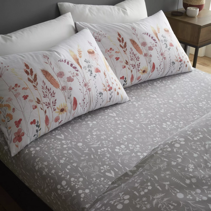 Meadow Floral Flower Duvet Quilt Cover & Pillow Case Bedding Set White Multi