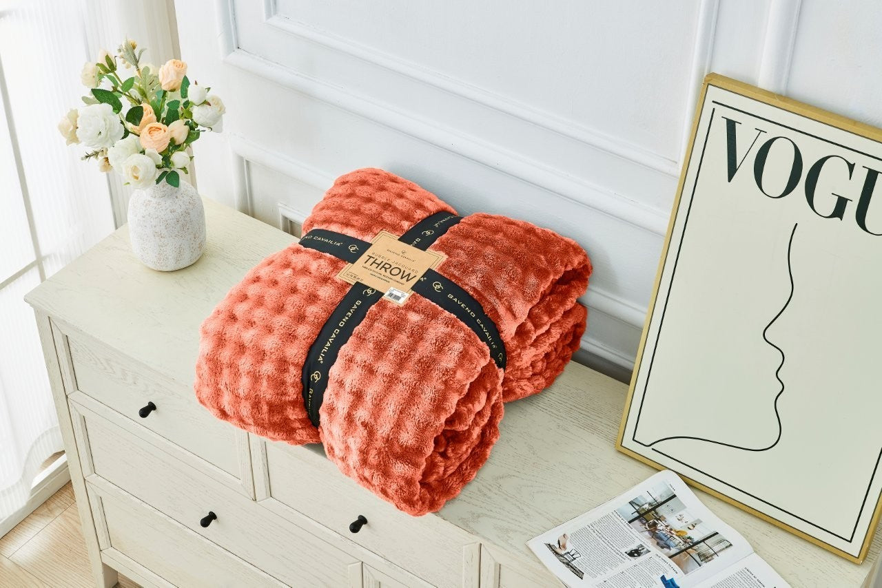 Bubble Jacquard Warm Cosy Teddy Sherpa Fleece Sofa Bed Throw Super Soft Blanket