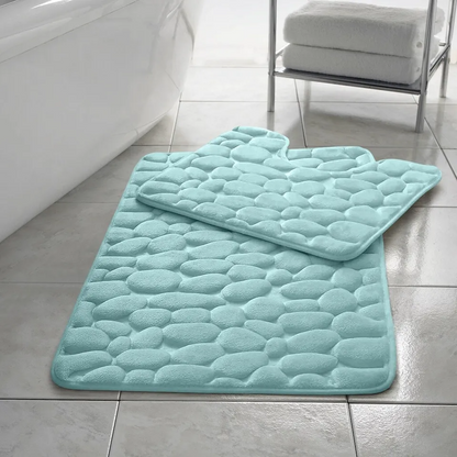 Pabble Memory Foam Non Slip Bath Mat Set 2 Piece Rubber Pedestal Toilet Bathroom