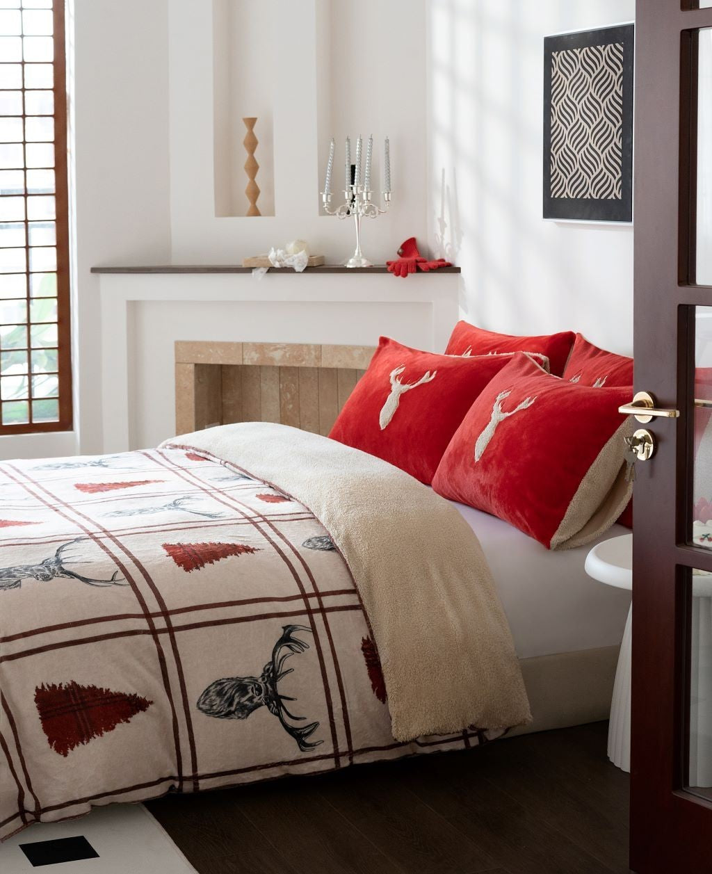 Stag Teddy Fleece Duvet Quilt Cover + Pillowcases Christmas Bedding Sets & Throw