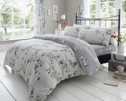 Birdie Blossom Floral Duvet Cover Easy Care Bed Linen All Year Round Bedding Set