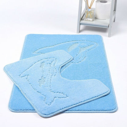 2 PC Dolphin  BATH MAT PEDESTAL SET NON SLIP TOILET BATHROOM RUGS