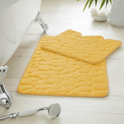 2 Piece Pabble Bath Mat Set Memory Foam Non Slip Rubber Pedestal Toilet Bathroom