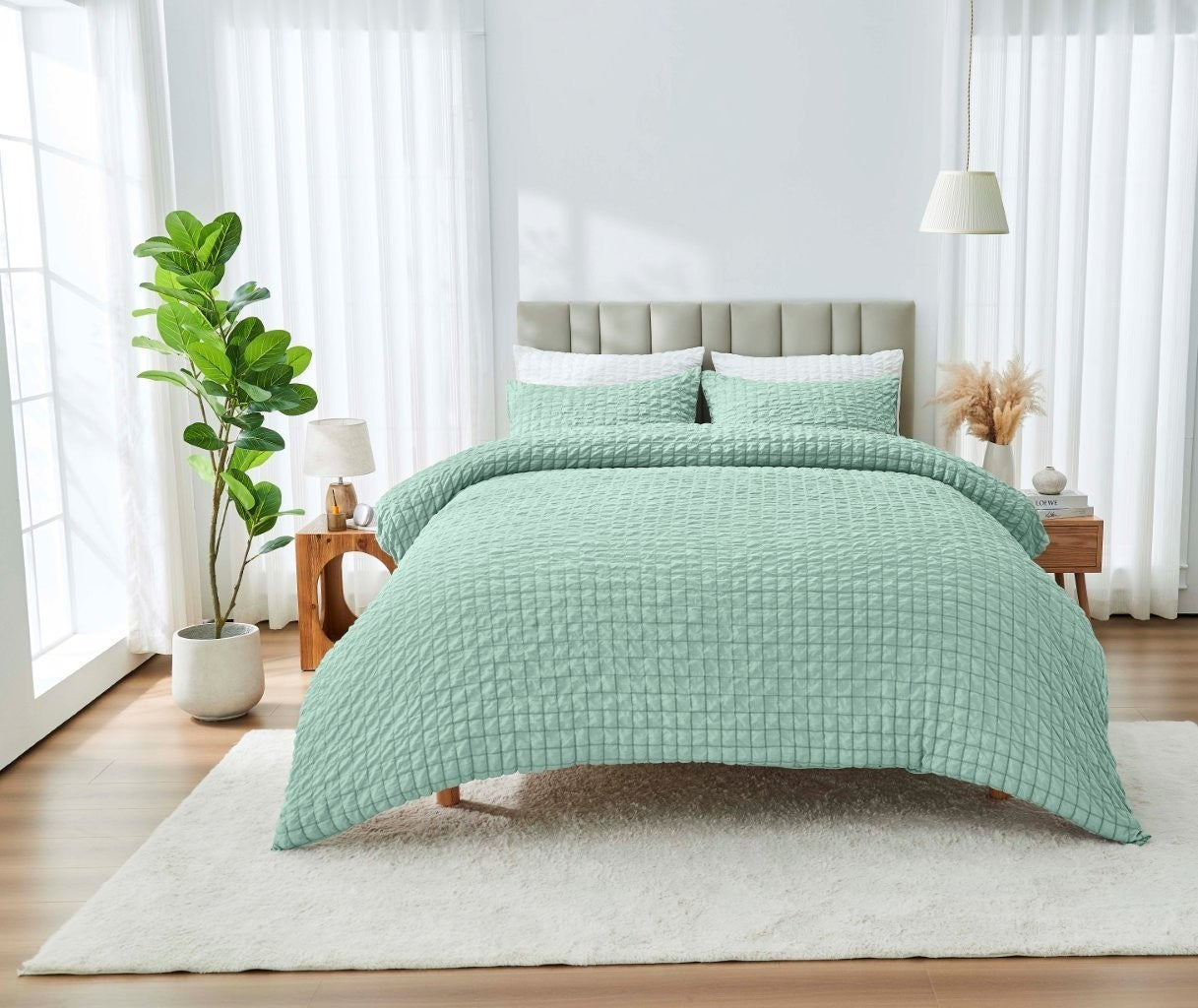 Truro  Seersucker Duvet Cover Set Soft Breathable Bedding Quilt Double King Size