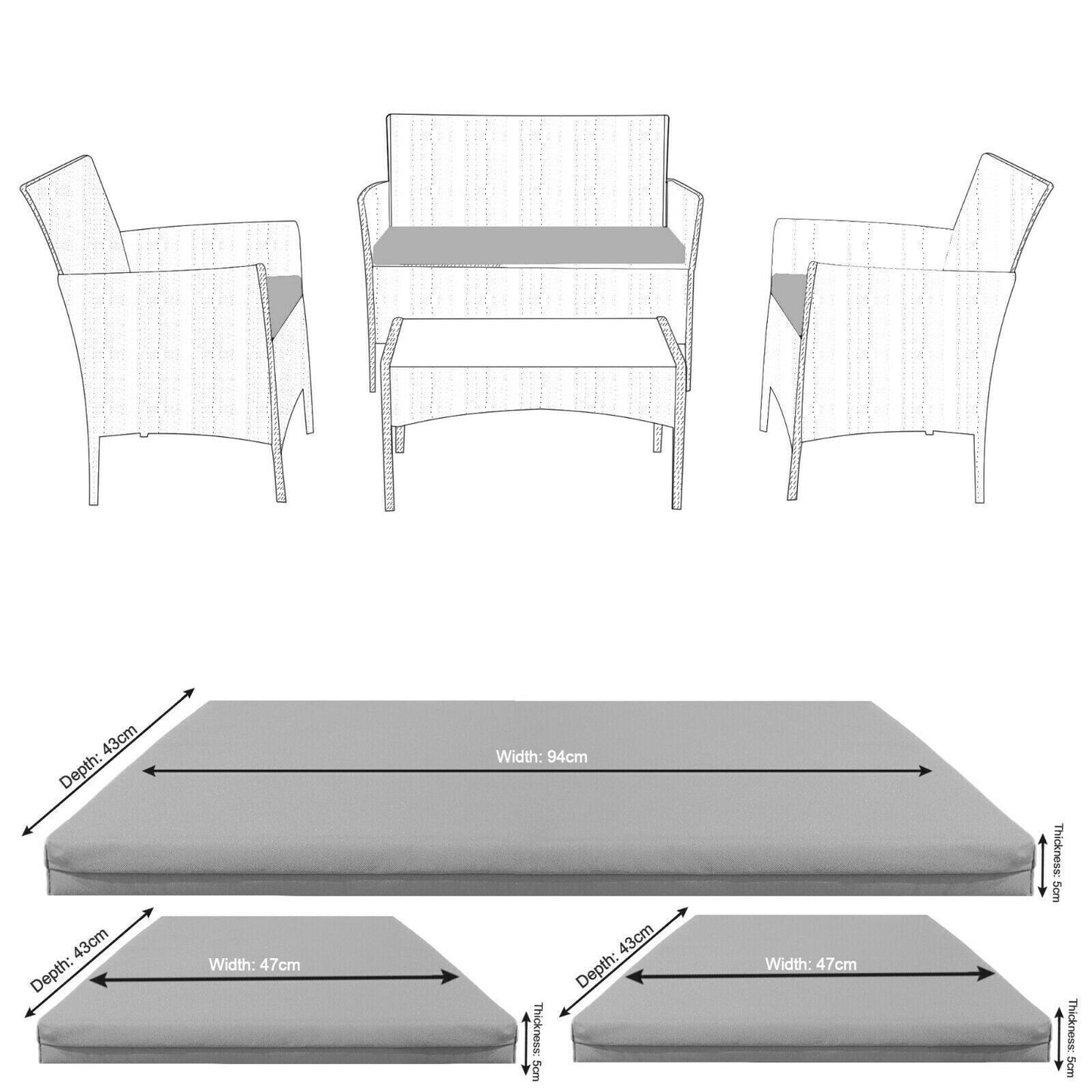 Seat Pad Set Replacement Rattan Chair Cushion Pad Waterproof Outdoor Garden Sofa