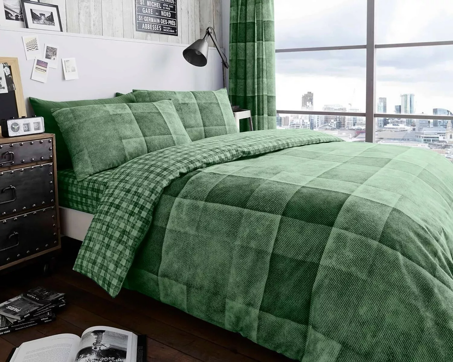 Denim Check Duvet Quilt Cover Set Soft Easy Care Bed Linen All Sizes Bedding Set