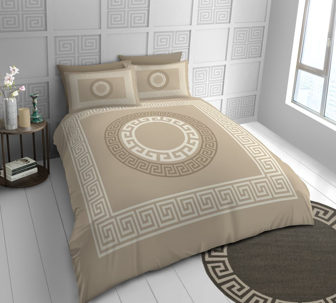Greek Key Duvet Cover Set & Pillowcase Soft Microfiber Bedding Quilt Double King