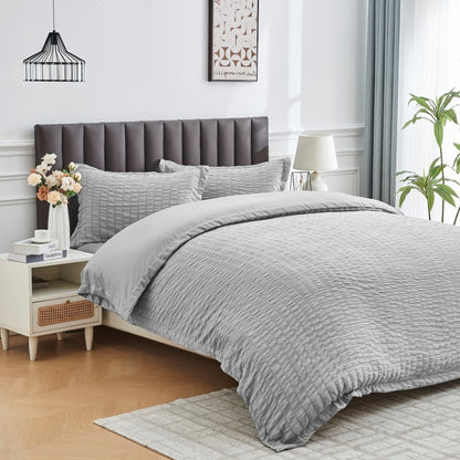 Seersucker Duvet Cover Set Soft Breathable Bedding Quilt Cover Pillowcase