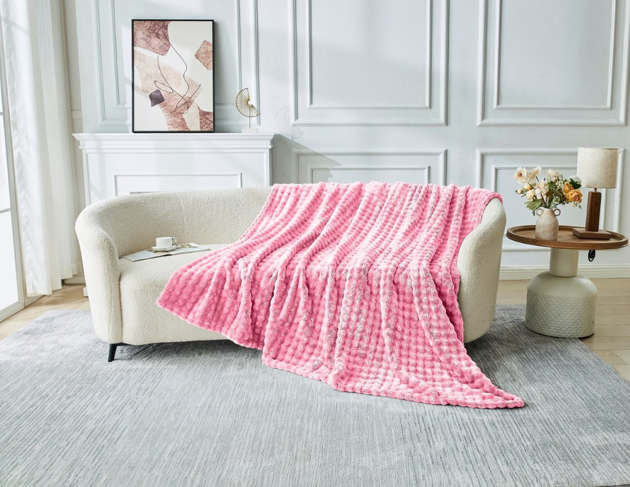 Bubble Jacquard Warm Cosy Teddy Sherpa Fleece Sofa Bed Throw Super Soft Blanket