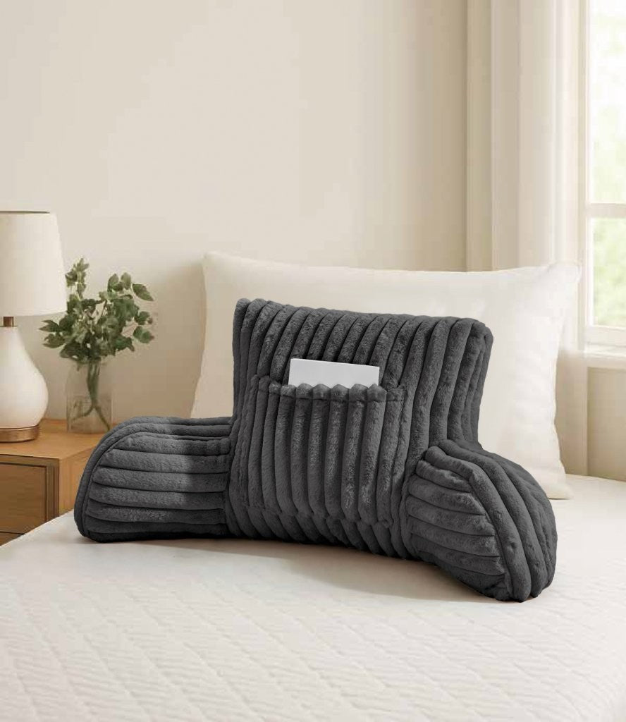 Cuddle Cushion Fleece Reading Chair Back Support Soft Bed Rest Pillow with Arms