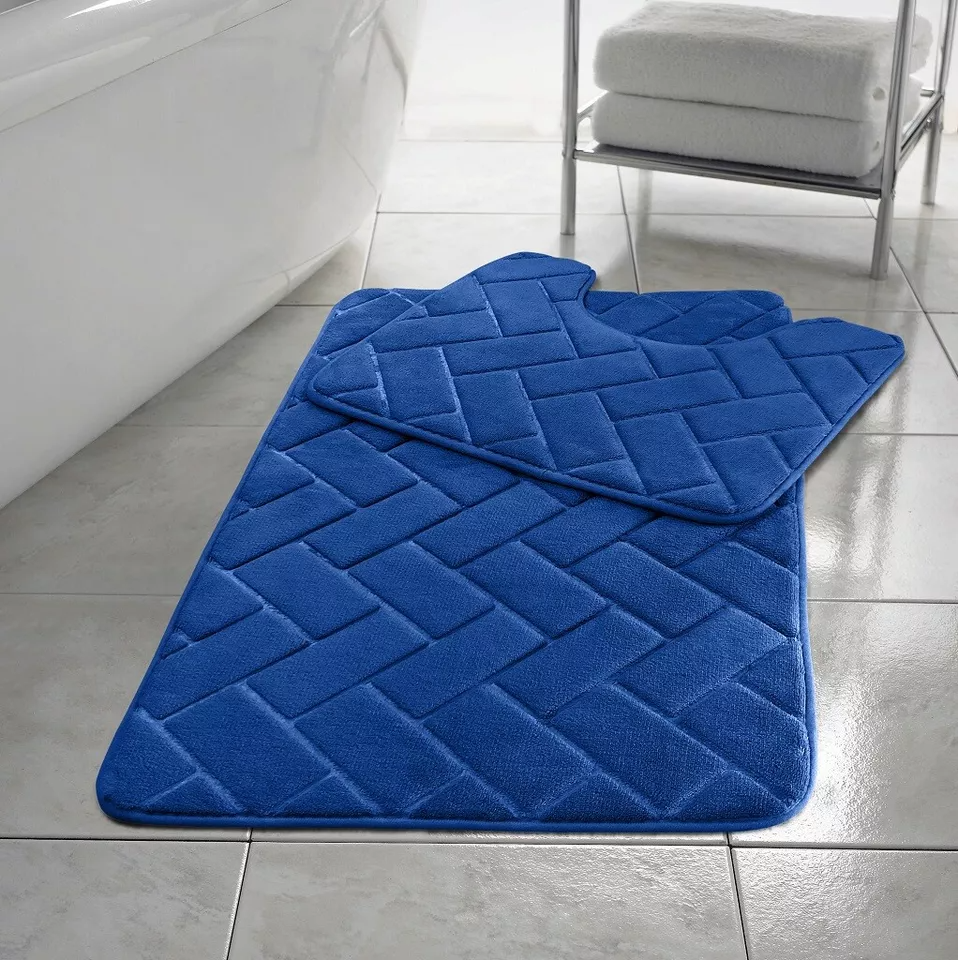 Memory Foam Non Slip Bath Mat Set 2 Piece Rubber Pedestal Toilet Bathroom Rug