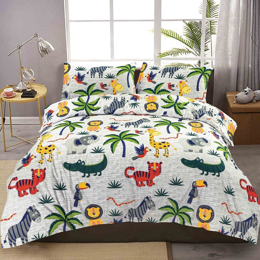 Unicorn Duvet Cover with Pillow Cases Jungle Animal Printed Quilt Bedding Sets