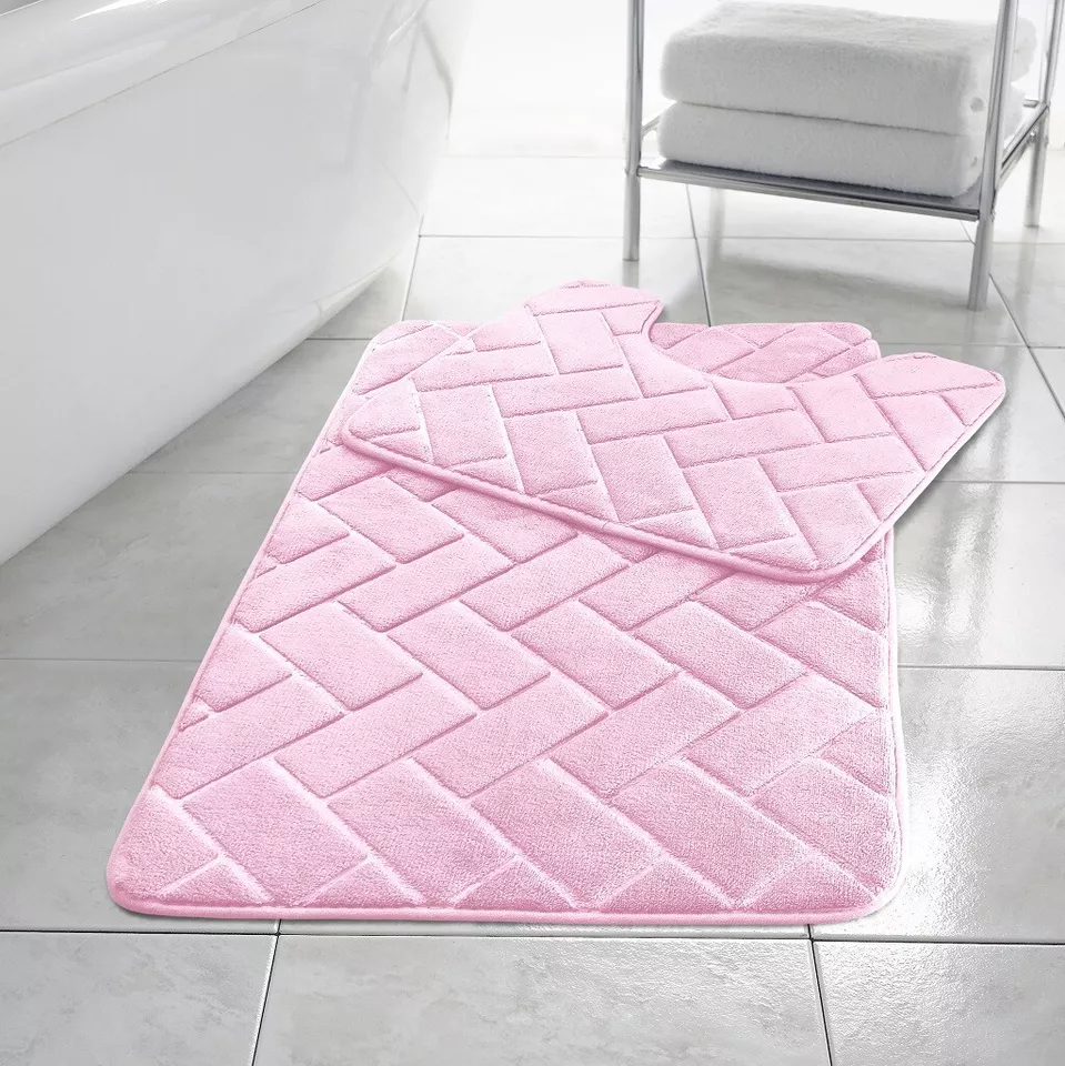 Memory Foam Non Slip Bath Mat Set 2 Piece Rubber Pedestal Toilet Bathroom Rug